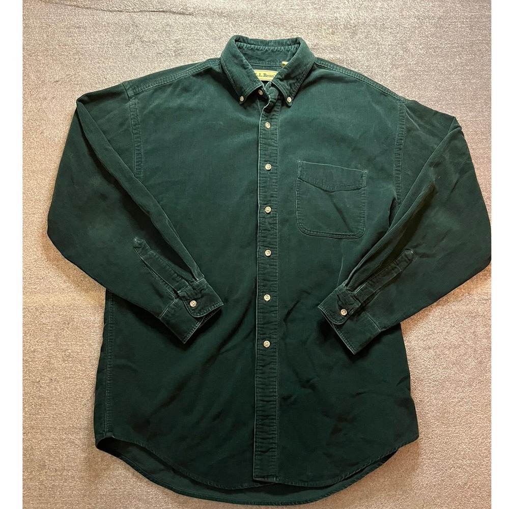 L.L. Bean Vintage 90s Corduroy Shirt Mens M Forest Green Academia Preppy